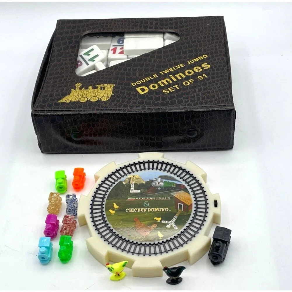 2 in 1 Dominoes Center Hub Starter Piece Chicken Domino & Mexican Train w/ Sound